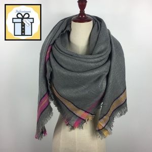 Gray Pink Yellow Blanket Scarf Cashemere Blend